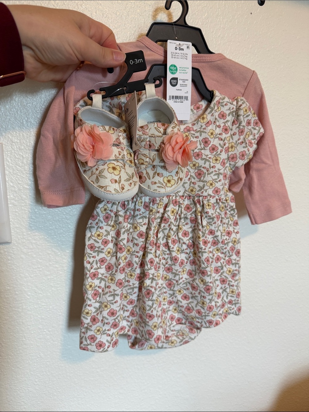 Carter's Pink Floral Dress Set with Pink Cardigan and Flower Accent Shoes